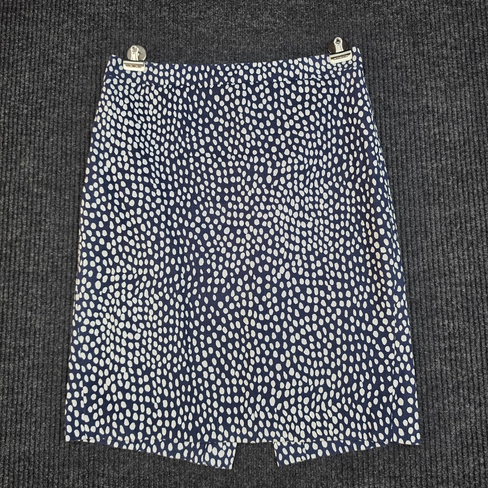 J.Crew Navy White Abstract Dot Pencil Skirt Size 2 Cotton Lined Back Vent